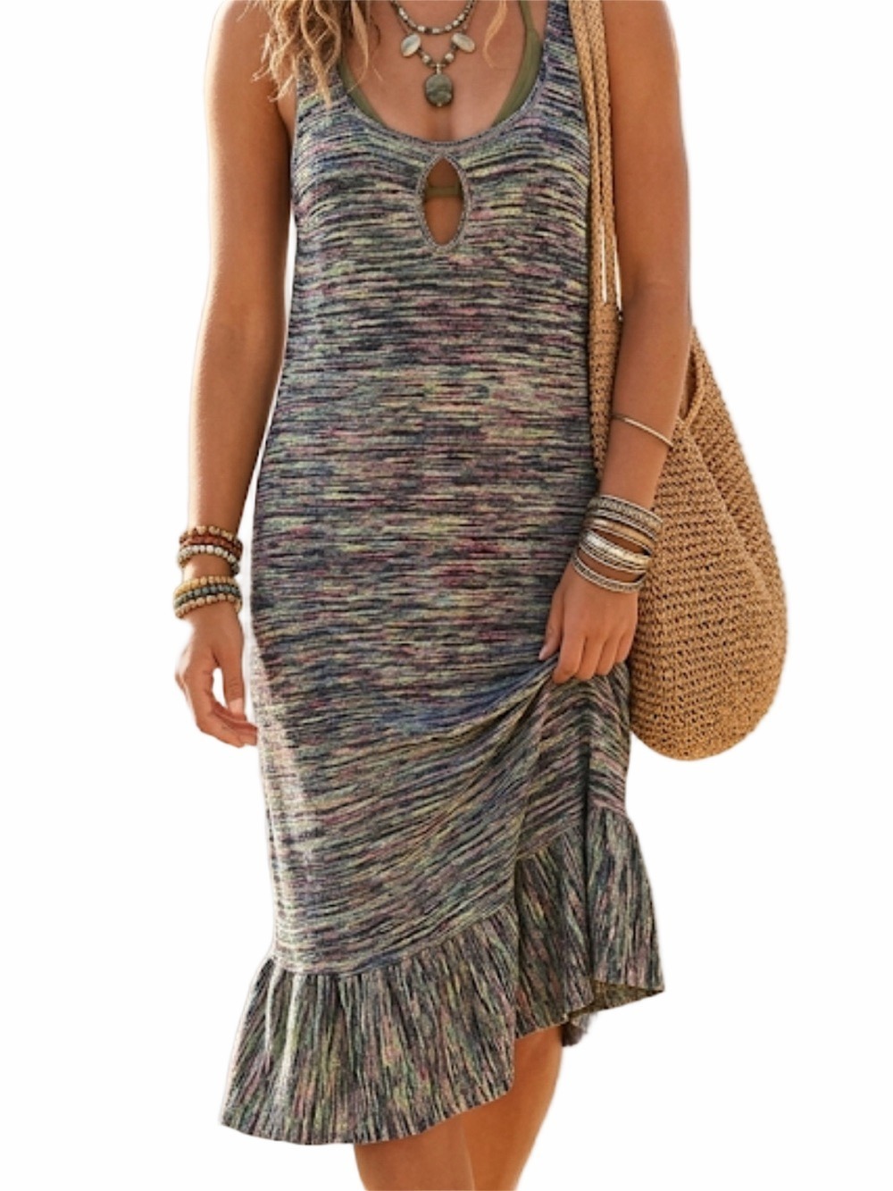 Lucky Brand Multicolor Sleeveless Knit Swim Cover-Up Dress | Size M | Beach